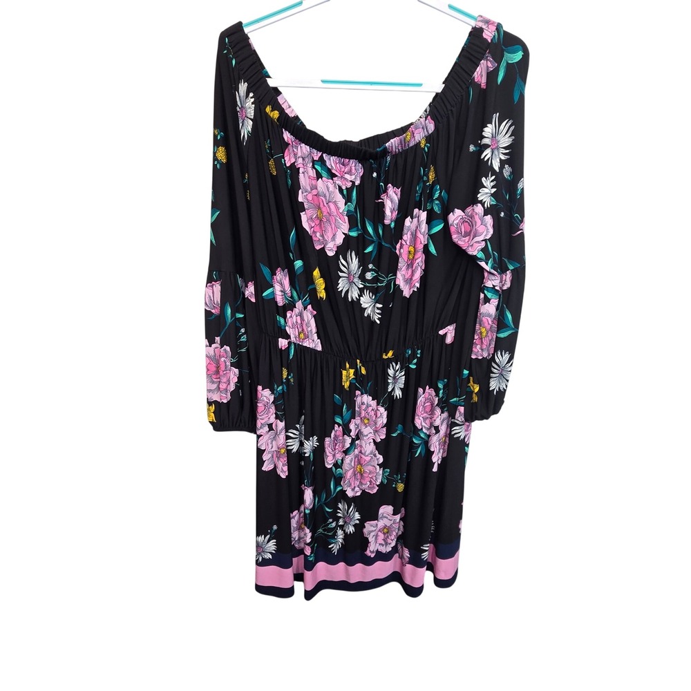 Floral Off Shoulder Dress Lane Bryant Womens 18/20 Black‎ Pink Peasant Boho